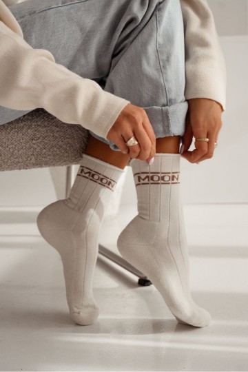 Meias Feminino Półfrotte UNIQUE Sem pressão MOON cor de marfim