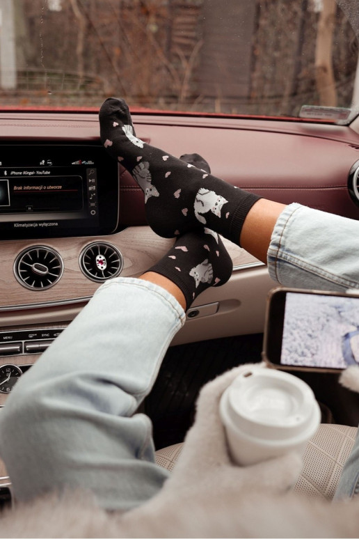 Meias Feminino Gatos I com corações cor preta