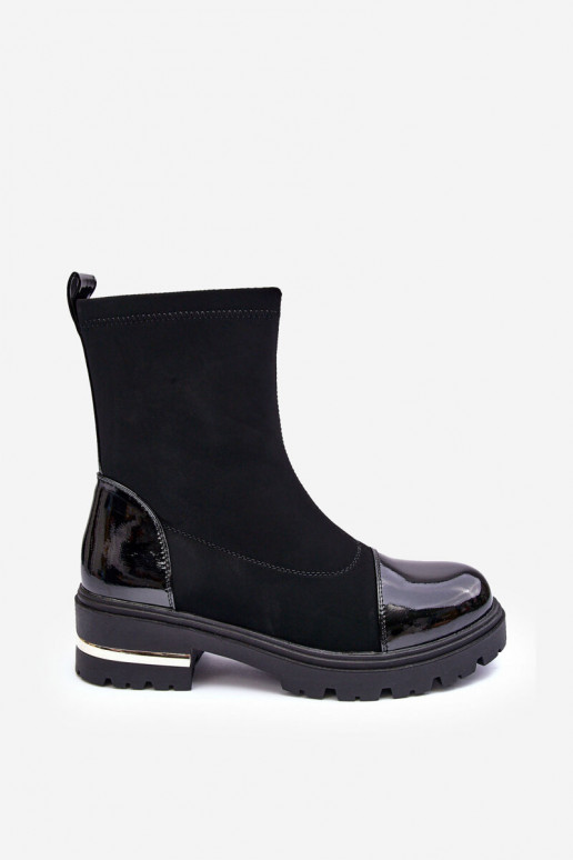 Pele À modalo clássico Botas com salto largo cor preta Shendete