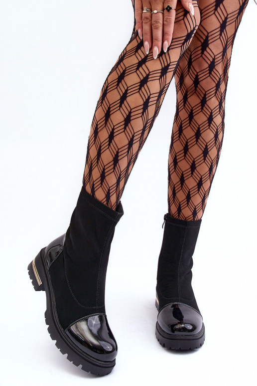 Pele À modalo clássico Botas com salto largo cor preta Shendete