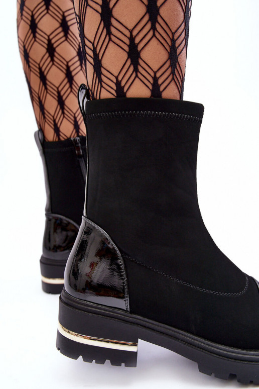 Pele À modalo clássico Botas com salto largo cor preta Shendete