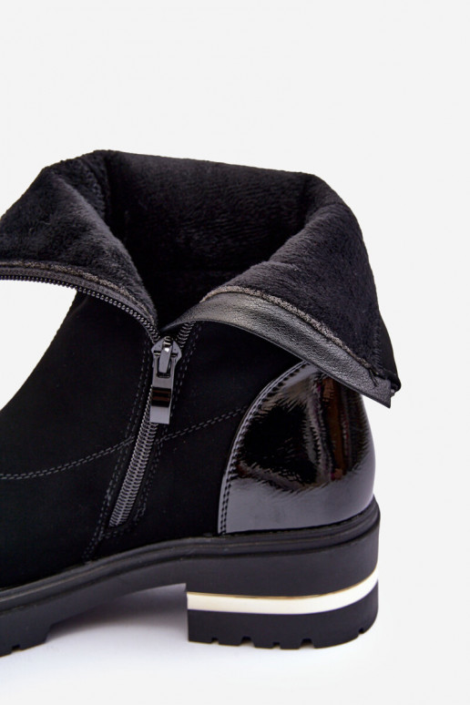 Pele À modalo clássico Botas com salto largo cor preta Shendete