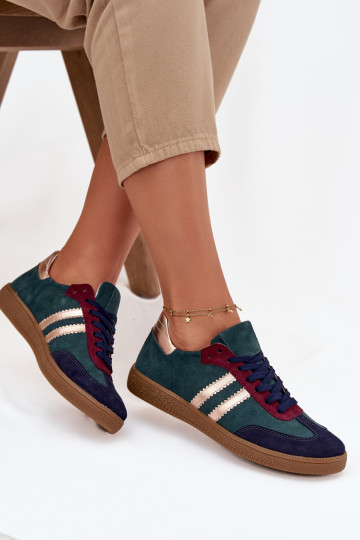 Tênis femininos baixos de camurça Zazoo N1068 na cor verde garrafa