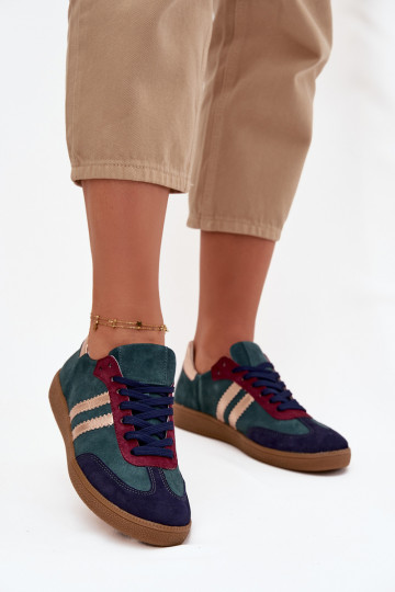 Tênis femininos baixos de camurça Zazoo N1068 na cor verde garrafa 2