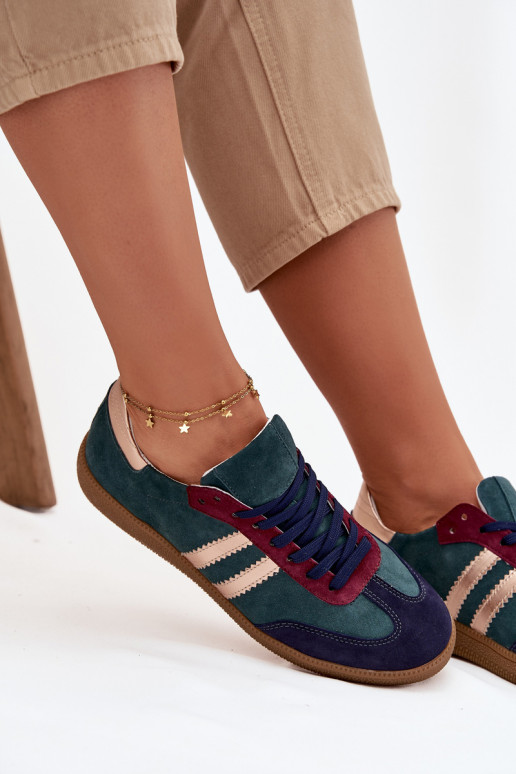 Zazoo N1068 de camurça Baixo À modalo de tênis Feminino ButelkoParaa Zieleń