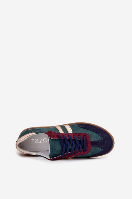 Zazoo N1068 de camurça Baixo À modalo de tênis Feminino ButelkoParaa Zieleń