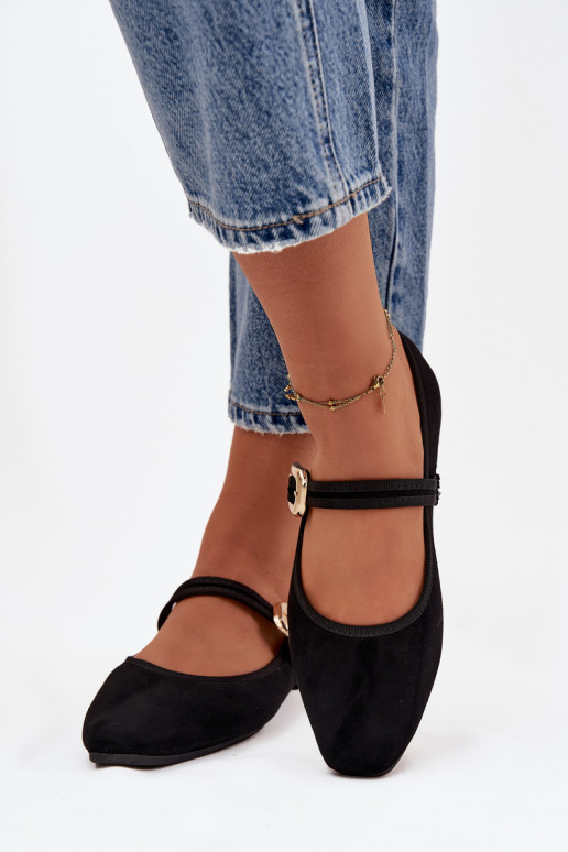 Bailarinas com alças I Złotą com fivelas de camurça ecológicaoParae cor preta Adelora
