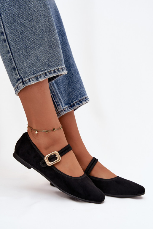 Bailarinas com alças I Złotą com fivelas de camurça ecológicaoParae cor preta Adelora