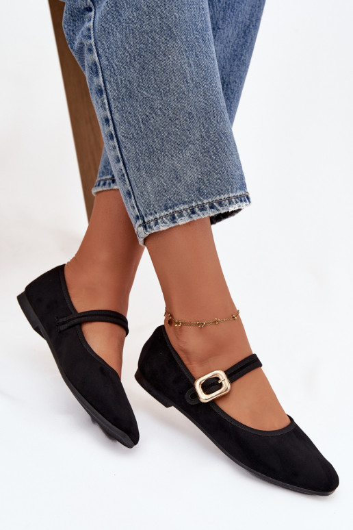 Bailarinas com alças I Złotą com fivelas de camurça ecológicaoParae cor preta Adelora