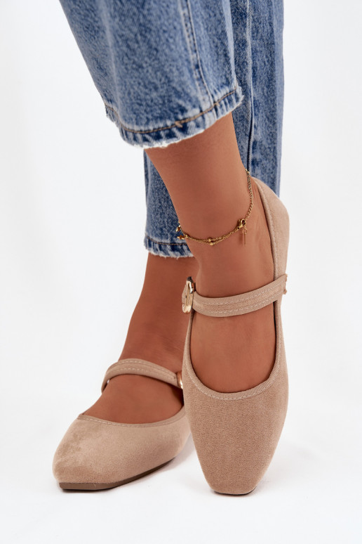 Bailarinas com alças I Złotą com fivelas de camurça ecológicaoParae bege Adelora