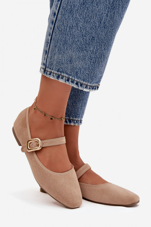 Bailarinas com alças I Złotą com fivelas de camurça ecológicaoParae bege Adelora