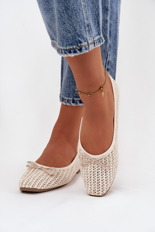 Bailarinas Com trança I Kokardką cor de marfim Belirra