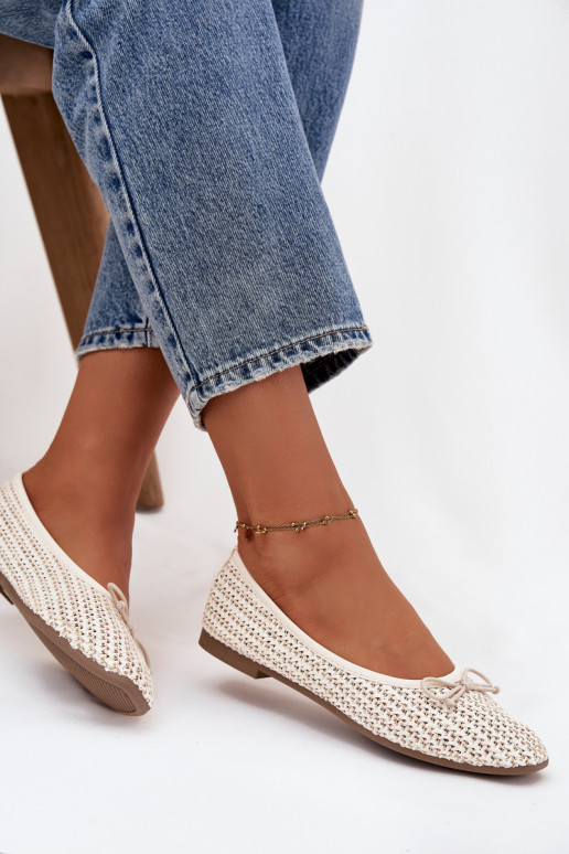 Bailarinas Com trança I Kokardką cor de marfim Belirra