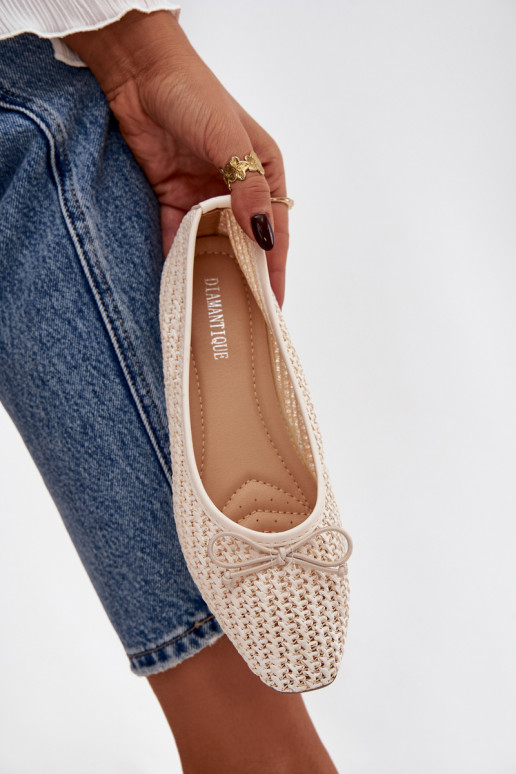 Bailarinas Com trança I Kokardką cor de marfim Belirra