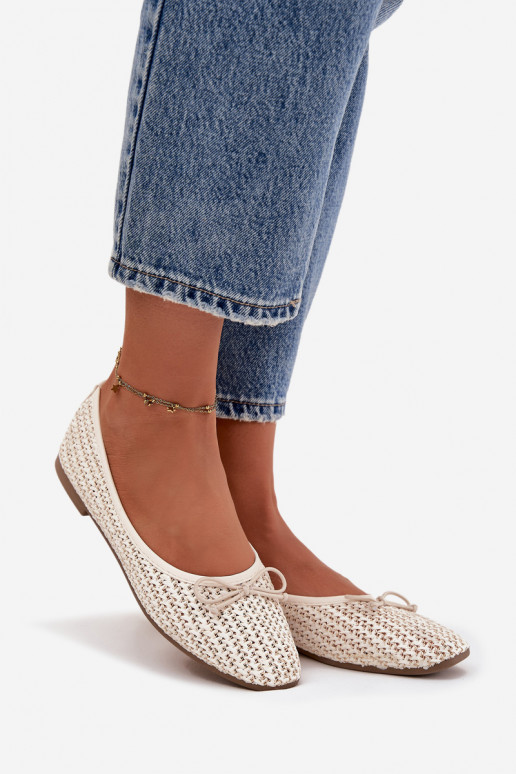 Bailarinas Com trança I Kokardką cor de marfim Belirra