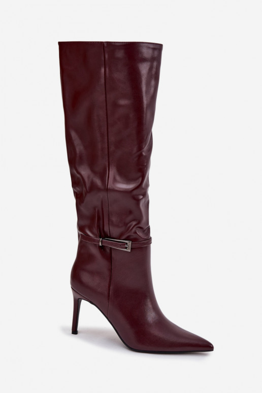 botas femininas com salto fino com alças Borgonha Lisanne