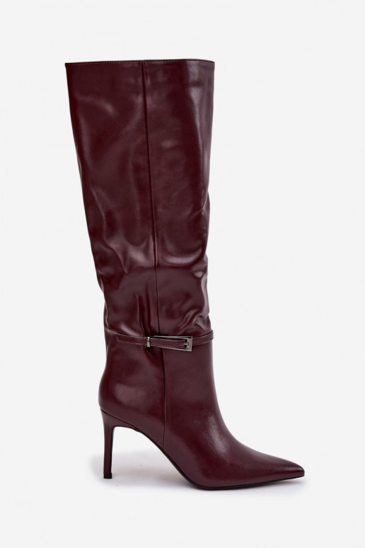 botas femininas com salto fino com alças Borgonha Lisanne