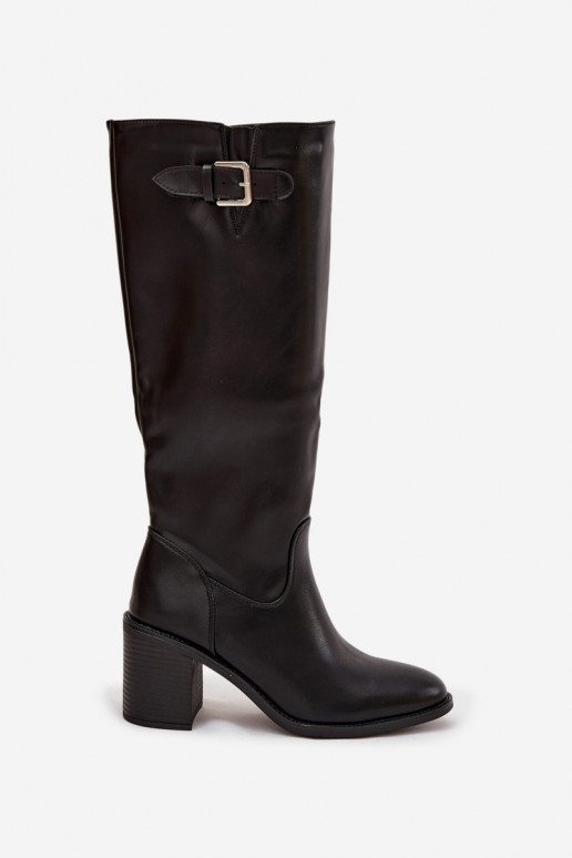 botas femininas com salto com fivelas cor preta Brenira