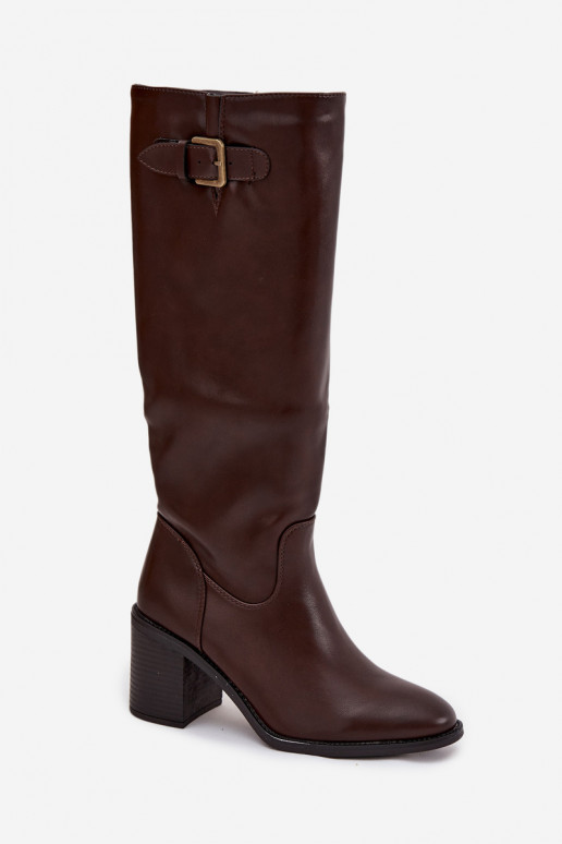 botas femininas com salto com fivelas CzekoladoParae Brenira