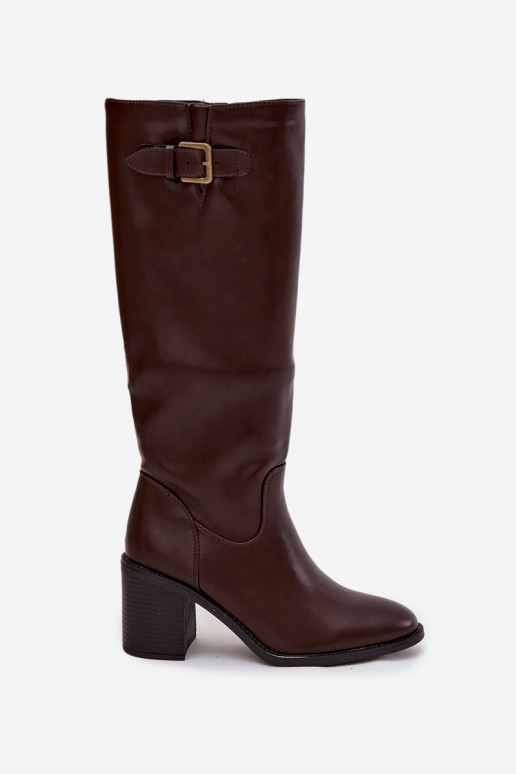 botas femininas com salto com fivelas CzekoladoParae Brenira