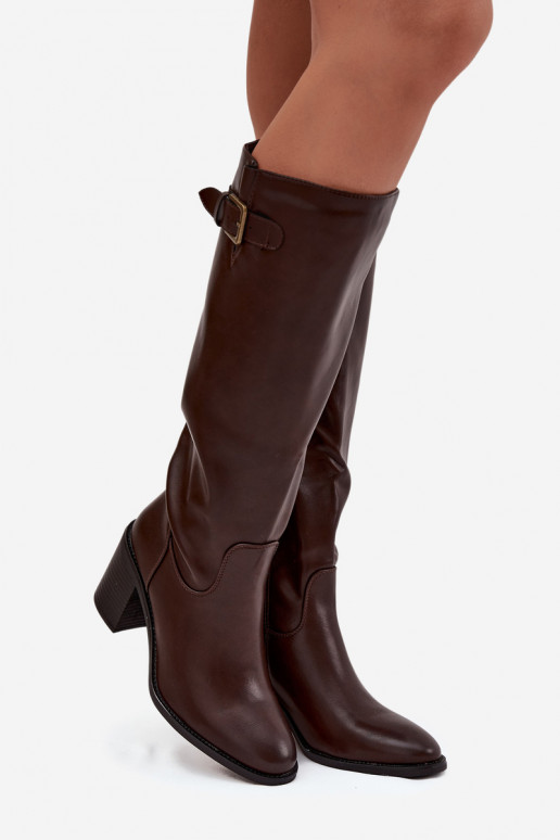 botas femininas com salto com fivelas CzekoladoParae Brenira