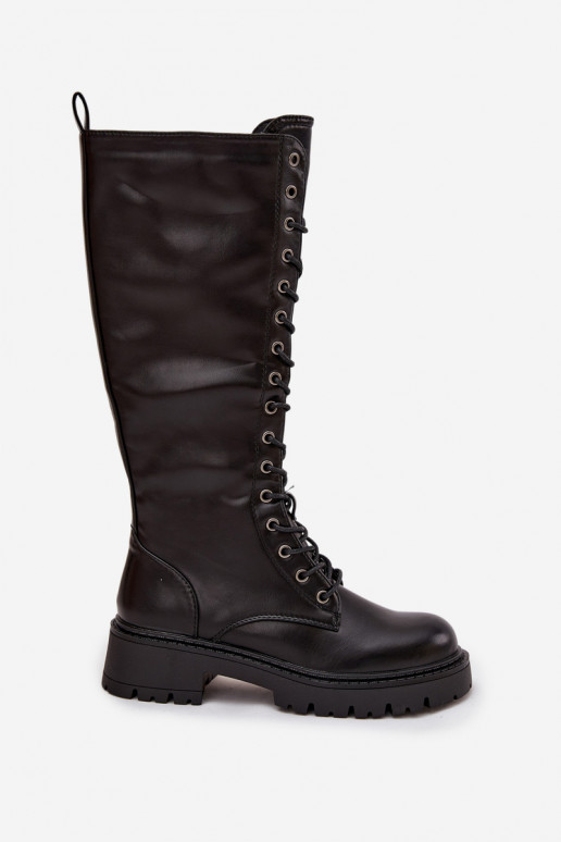 aquecimento com atacadores botas sapatos de flor de cerejeira Feminino cor preta Novissa