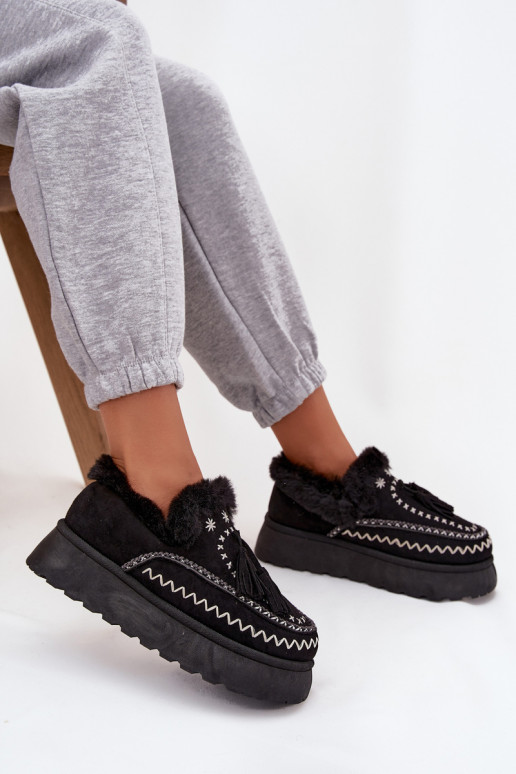 Botas de neve Feminino com uma plataforma com um casaco de pele E Franja cor preta Ferayne