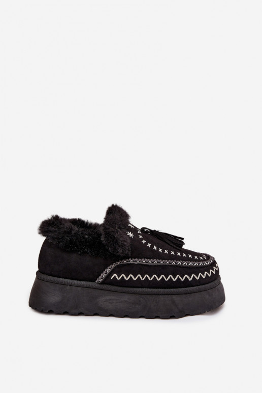 Botas de neve Feminino com uma plataforma com um casaco de pele E Franja cor preta Ferayne