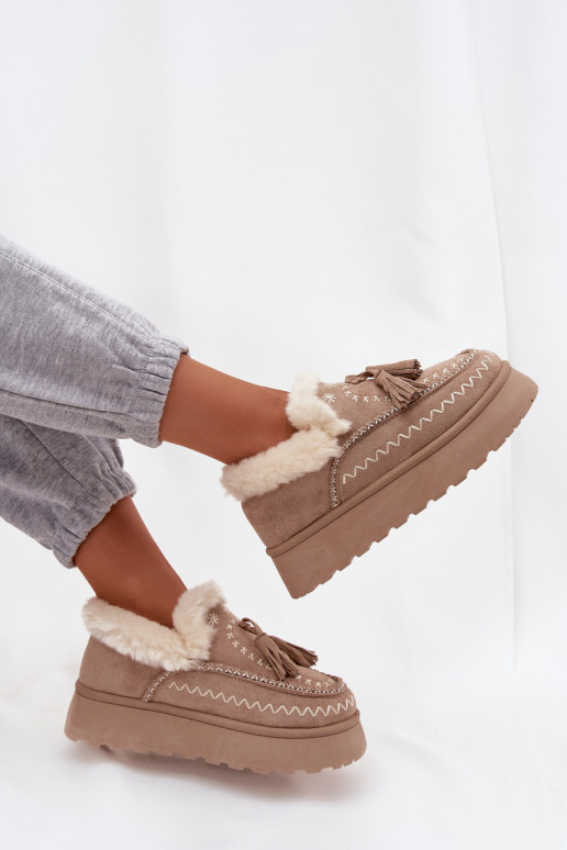 Botas de neve Feminino com uma plataforma com um casaco de pele E Franja bege Ferayne