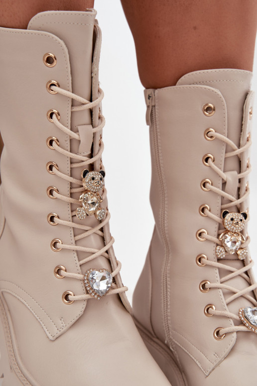 Botins de trabalho FemininoPrzypinkami ursinhos de pelúcia com corações bege Iravine