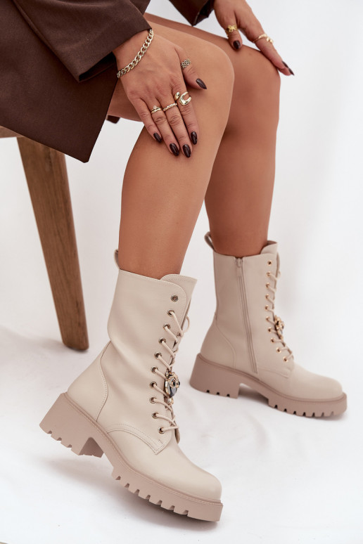 Botins de trabalho Feminino com enfeites bege Jorayne