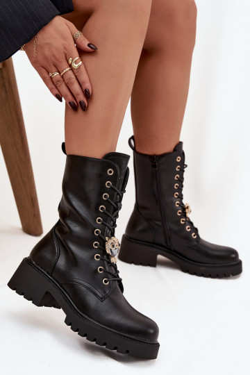 Botins de trabalho Feminino com enfeites cor preta Jorayne