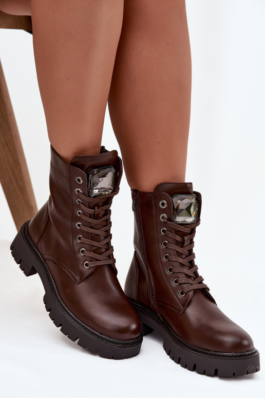 Botins de trabalho FemininoOzdoba Eko Pele CzekoladoParae Karessa