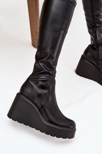 botas femininas Em uma cunha cor preta Terisse 2