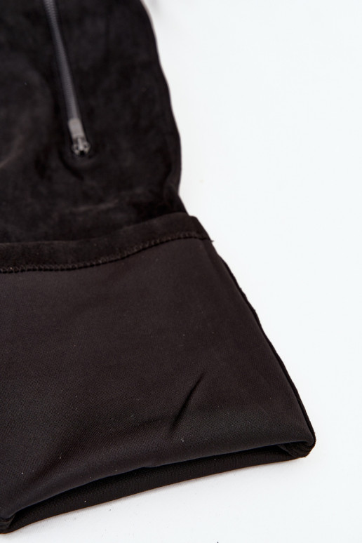 botas com salto e plataforma acima do joelho de camurça ecológicaoParae cor preta Amareen