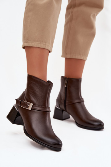 Botas femininas de couro com salto e fivelas "Zazoo 60562" na cor chocolate 2