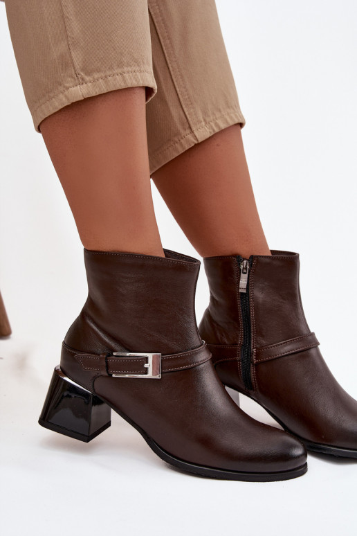 Pele Botas femininas com salto com fivelas Zazoo 60562 CzekoladoParae