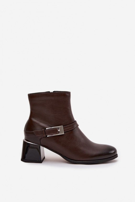 Pele Botas femininas com salto com fivelas Zazoo 60562 CzekoladoParae