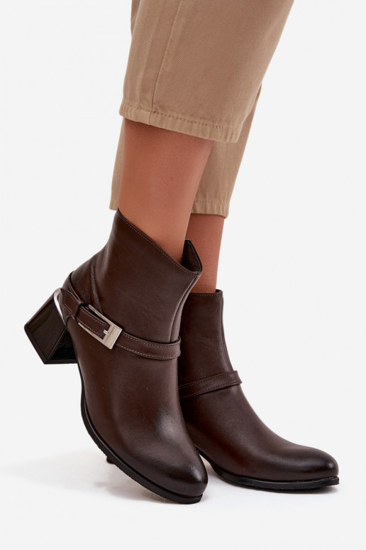 Pele Botas femininas com salto com fivelas Zazoo 60562 CzekoladoParae