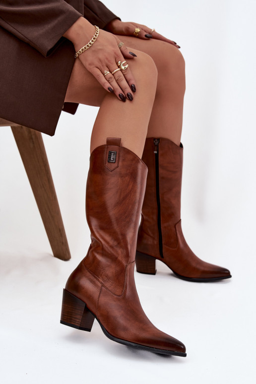 Pele botas estilo vaqueiro com salto aquecimento Zazoo 70155 cor marrom