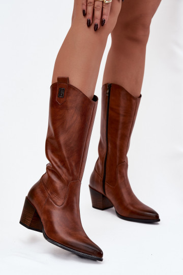 Botas de cano longo de couro estilo cowboy com salto, quentes, na cor marrom "Zazoo 70155" 2
