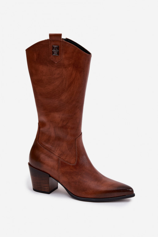 Pele botas estilo vaqueiro com salto aquecimento Zazoo 70155 cor marrom
