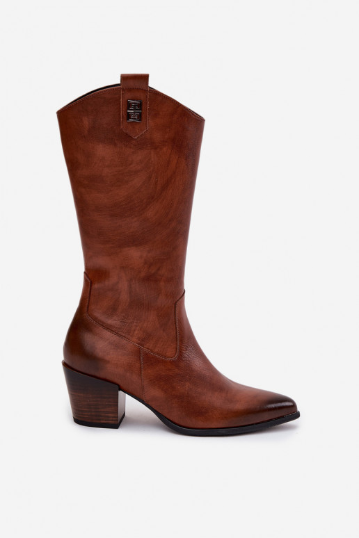 Pele botas estilo vaqueiro com salto aquecimento Zazoo 70155 cor marrom