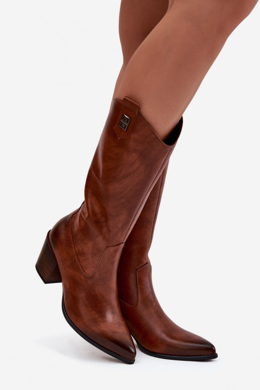 Pele botas estilo vaqueiro com salto aquecimento Zazoo 70155 cor marrom