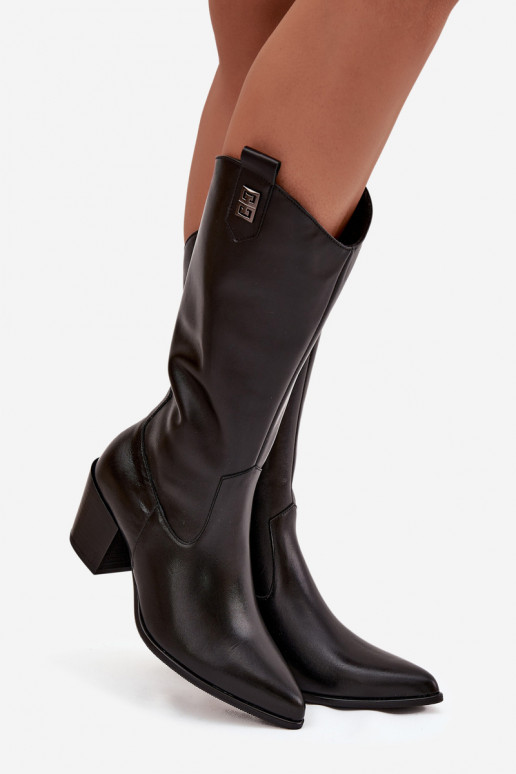 Pele botas estilo vaqueiro com salto aquecimento Zazoo 70155 cor preta
