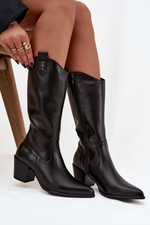 Pele botas estilo vaqueiro com salto aquecimento Zazoo 70155 cor preta