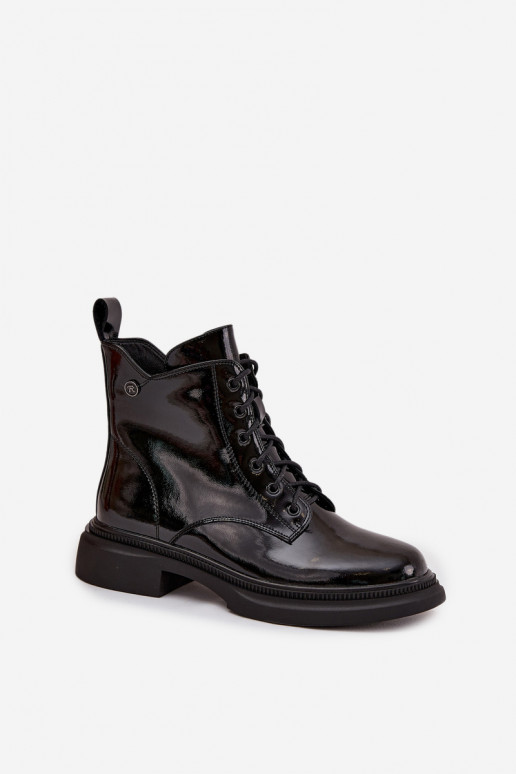 Pele com efeito verniz Botas aquecimento cor preta Gisella