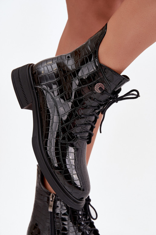 Pele com efeito verniz Botas com uma impressão aquecimento cor preta Juviane