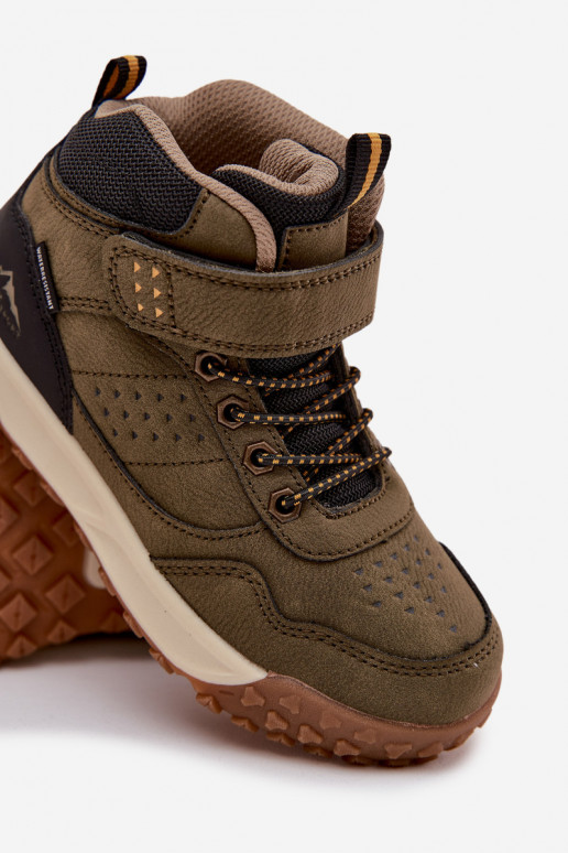 botas de caminhada Infantil com fixadores adesivos cor cáqui Pavisse