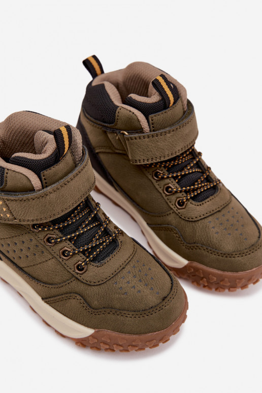 botas de caminhada Infantil com fixadores adesivos cor cáqui Pavisse